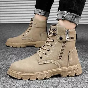Men s shoes four seasons fashion trend high-top short boots British style versatile wear-resistant Martin boots side zipper rhubarb boots 39