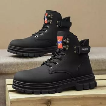 Men s shoes four seasons fashion trend high-top leather boots British style versatile wear-resistant Martin shoes big head thick sole big yellow boots 39