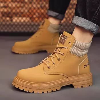 Men s shoes four seasons fashion trend high-top short boots side zipper rhubarb boots British versatile wear-resistant Martin boots 39