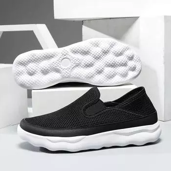Men s shoes four seasons large size mesh one-pedal casual shoes solid color versatile fashion trend socks shoes sports running shoes 39