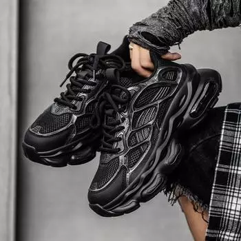 Men s shoes four seasons low-top lace-up platform shoes leather surface trend casual dad shoes niche fashion sports heightening shoes 39