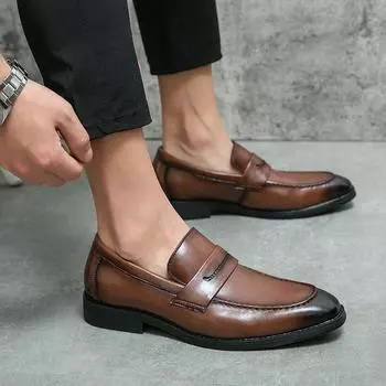 Men s shoes four seasons new casual leather shoes fashion men s business dress shoes trend British style wedding shoes small leather shoes 37