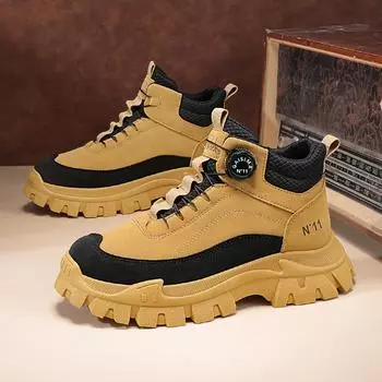 Men s shoes four seasons niche rotary button locomotive boots fashion trend high-top leather boots British style versatile wear-resistant Martin 39