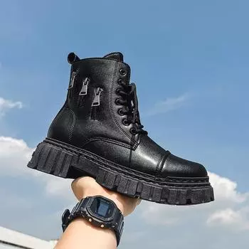 Men s shoes, four seasons, niche zipper locomotive boots, fashion trend, high-top leather boots, British style, versatile and wear-resistant Martin 39