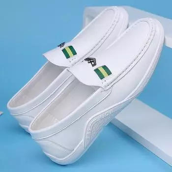 Men s shoes genuine leather 2024 summer new soft-soled foot-fitting casual little white shoes men s fashion versatile youth Doudou shoes 38