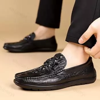 Men s Shoes Genuine Leather Luxury Crocodile Pattern Business Casual Shoes Men Loafers Mocassins Men s Dress Shoes High-quality 39