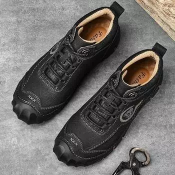 Men s Shoes Genuine Leather Men Winter Plush Snow Boots 2024 Classic Men Hiking Shoes High Quality Lace-Up Low Top Basic Boots 38
