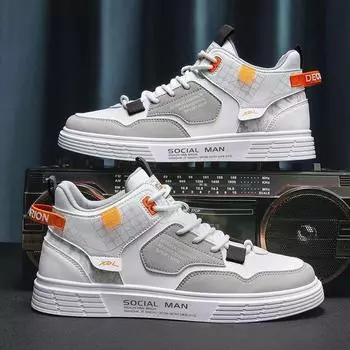 Men s shoes high top 2025 spring new Korean version trend versatile casual sports shoes fashion white shoes men s board shoes 39 бежевый