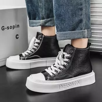 Men s shoes high-top shoes new autumn and winter platform heightening trend leather casual shoes men s student sports board shoes 39