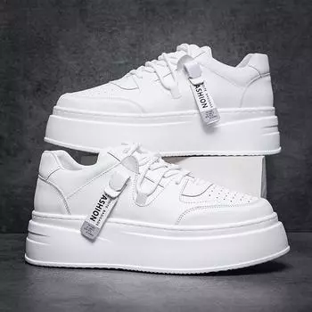 Men s shoes increase in height in spring and autumn, small white shoes, men s thick-soled muffin shoes, leisure sports, Guochao niche board shoes, al 38 белый