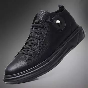 Men s shoes inner height increase low-top velvet cotton shoes autumn and winter casual leather shoes versatile shoes men s board shoes sports trendy s 38 чёрный