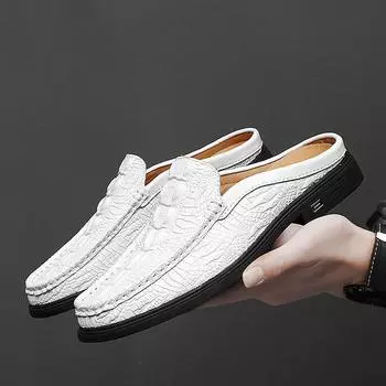 Men s shoes large size autumn new fashion breathable half drag Doudou shoes men s Korean version of crocodile pattern casual Shoes 38