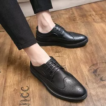 Men s shoes large size Brock platform leather shoes fashion British style casual leather shoes trend business dress leather shoes 39