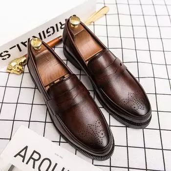 Men s shoes large size four seasons new casual leather shoes fashion men s business dress shoes trend foot loafers 38