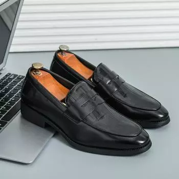 Men s shoes large size new casual leather shoes fashionable men s foot loafers trendy business British style leather shoes 38