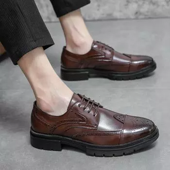 Men s shoes large size new casual leather shoes fashion outdoor shoes trend British style leather shoes lace-up business leather shoes 37