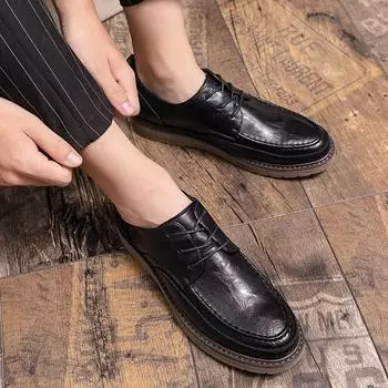 Men s shoes large size new casual leather shoes fashionable youth lace-up leather shoes Korean version trendy retro leather shoes 37