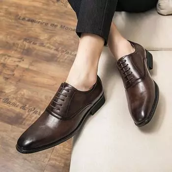 Men s shoes large size new casual leather shoes fashion business dress shoes Korean version trend retro wedding shoes 39