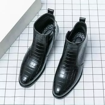 Men s shoes large size new casual shoes fashionable men s high-top leather boots trendy British style personalized pointed leather shoes 38