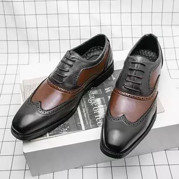 Men s shoes large size new leather shoes fashion color matching Brock carved pointed leather shoes trend casual shoes 38