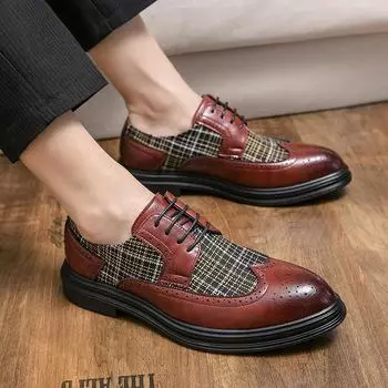 Men s shoes large size new leather shoes fashion business dress color matching Brock engraved leather shoes trendy wedding shoes 38