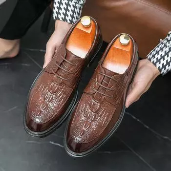 Men s shoes large size new leather shoes fashion men s business dress shoes trend retro crocodile pattern leather shoes 38