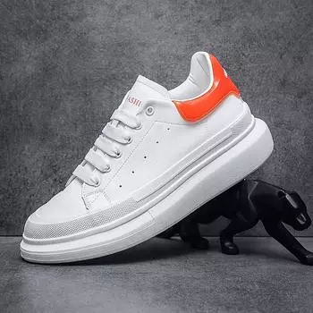 Men s shoes leather board shoes McQueen white shoes Korean version of trendy shoes men s clothing with casual platform live broadcast 38