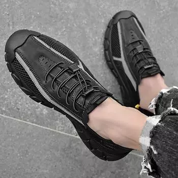Men s Shoes Leather Fashion Walking Shoes Men 2024 New Arrival Mens Breathable Sneakers Handmade Mens Slip on Casual Footwea 38 чёрный