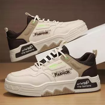 Men S Shoes Leather Surface Punching Breathable Comfortable Sports Board Shoes Low-Top Lace-Up Casual Thick-Soled Trendy Shoes 39