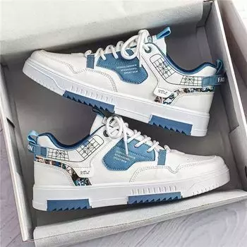 Men s Shoes Leather Upper Young Students Small White Shoes Sports Casual Splicing Shoes 42 синий
