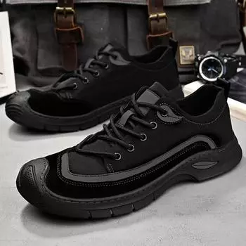 Men s Shoes Luxury Brand Handmade Genuine Leather Casual Shoes High Quality Thick Bottom Sneakers Non-Slip Hiking Work Shoes 38 чёрный