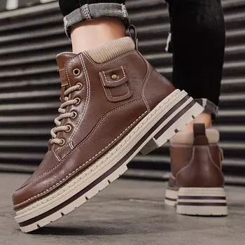 Men s shoes Martin boots new winter and autumn platform tooling shoes men s outdoor hiking wear-resistant British retro locomotive shoes 39