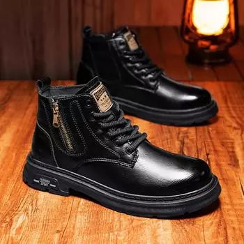 Men s shoes Martin boots winter high-top new men s locomotive British style mid-help casual leather shoes retro tooling shoes 39