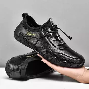 Men s shoes, men s cowhide Doudou fashion 2025 casual driving cowhide shoes, fish eight claws, shoes new youth 38 чёрный