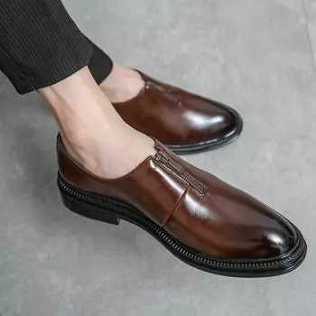 Men s shoes men s low-top leather shoes 2025 spring and autumn British men s shoes business dress pointed polished commuter shoes men 37 чёрный