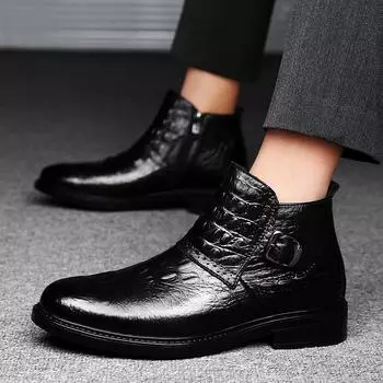 Men s Shoes Men Winter Plush Snow Boots Brand Male Side Zipper Dress Shoes New Ankle Boots Comfortable Male Motorcycle Boots 36