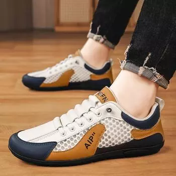 Men s shoes mesh casual shoes summer new hollow breathable foot sneakers men s color matching trend lazy shoes 39