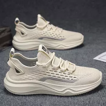 Men s shoes mesh summer breathable thin fly-woven sports shoes youth casual running wear-resistant Putian coconut tide shoes 39 бежевый