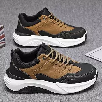 Men s shoes new 2024 autumn and winter trend versatile leather waterproof sports casual shoes men s thick-soled wear-resistant dad shoes 39 верблюд
