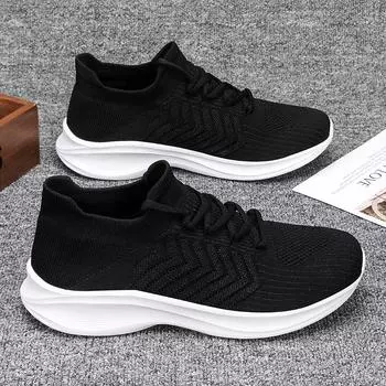 Men s shoes new 2025 spring fly-woven breathable mesh running sports casual shoes couple lightweight platform dad shoes 36 чёрный