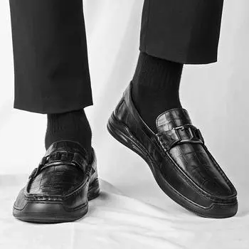 Мужская обувь, новые осенние повседневные черные кожаные туфли для вождения, мужские мокасины с мягкой подошвой 38 чёрный