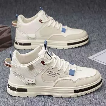 Men s Shoes New Breathable High Top Trend All Match Small White Shoes Thick Sole Sports Casual Board Shoes 40 чёрный