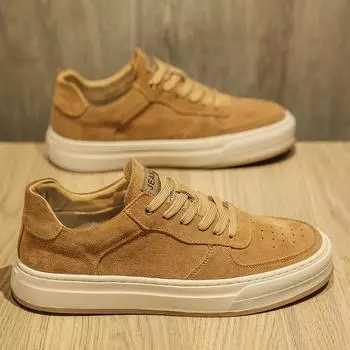 Men s shoes new casual round head leather shoes men s trendy shoes flip fur low-top sports leather German training shoes anti-velvet leather shoes 39
