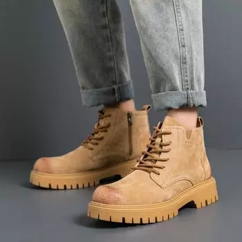 Men s shoes new leather boots fashionable men s platform Martin boots trendy British style high top leather shoes 38