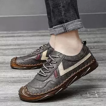 Мужские туфли, новые мужские кожаные туфли Doudou, подошва из говяжьих сухожилий, большие размеры, повседневная обувь, одна педаль 38 чёрный