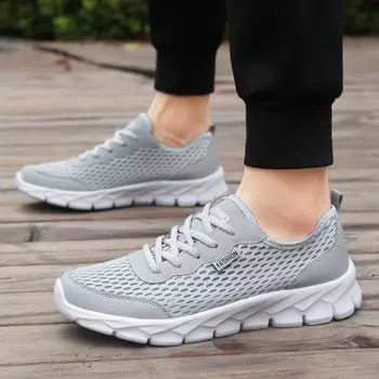 Men s shoes new mesh breathable men s shoes outdoor casual fashion trend single shoes large size lightweight lace-up running shoes 38