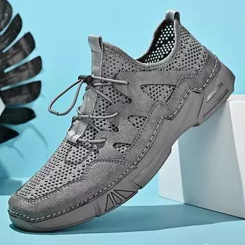 Men s shoes new mesh shoes breathable non-slip summer leisure sports mesh shoes hollow soft sole leisure Shoes 38 чёрный