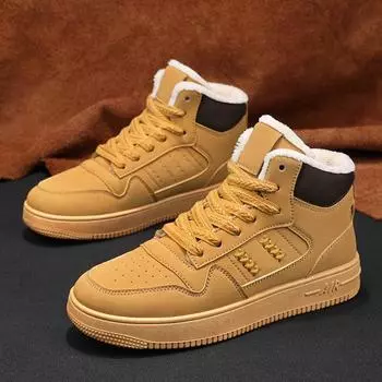 Мужская обувь, Новые высокие кеды на платформе на осень и зиму, Удобная плоская трендовая обувь, Повседневная бархатная теплая спортивная обувь для мужчин 39