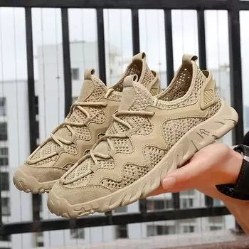 Men s Shoes New Summer Trendy Hollow-out Breathable Mesh Shoes Outdoor Casual Sport Climbing Shoes Sandals 38 хаки