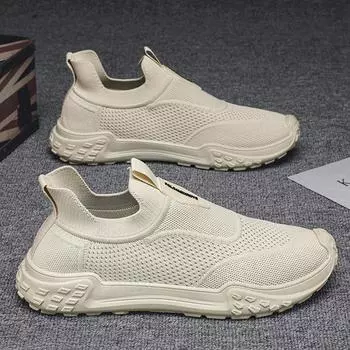 Men s shoes new thin breathable fabric shoes thick sole heightening mesh fashion casual shoes comfortable trend socks shoes men 39 бежевый